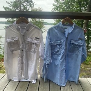 Columbia PFG Long Sleeve Men's Size Large Shirts ~ Lot of 2 ~1 White/1 Blue